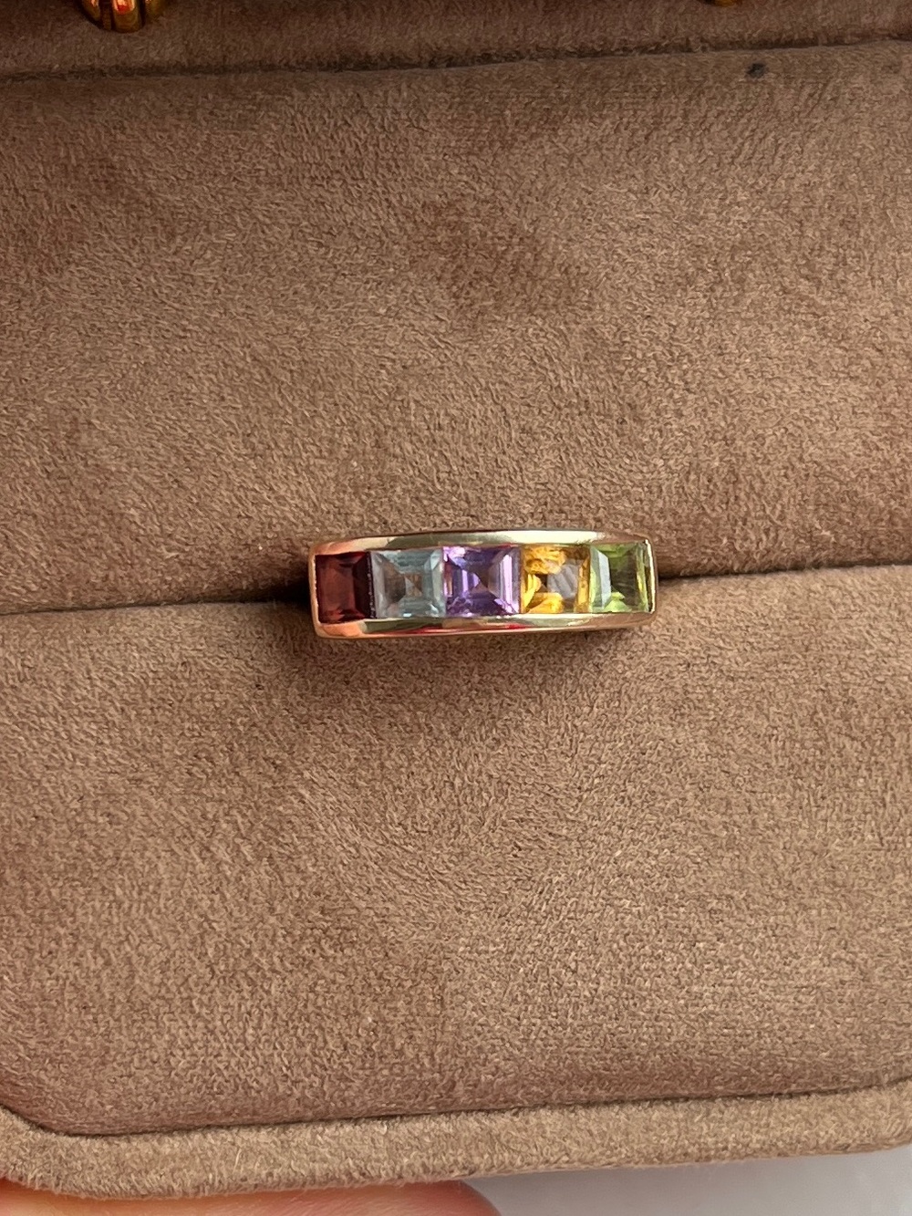 14K Yellow Gold Rainbow Gemstone Channel Band - Size 4